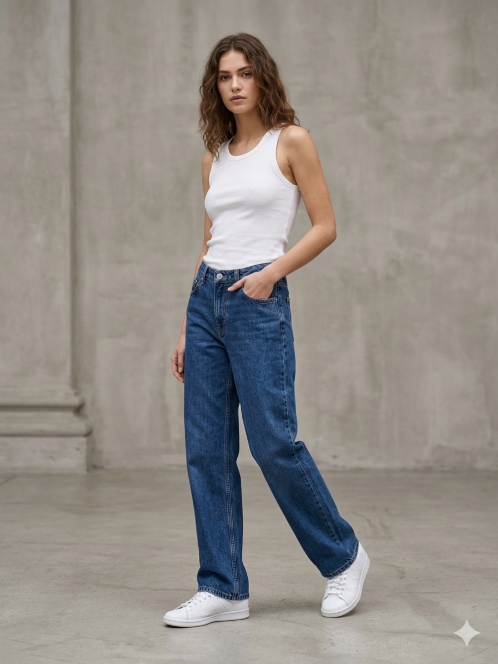 Garage Mid Wash Straight Leg Jeans - Blue